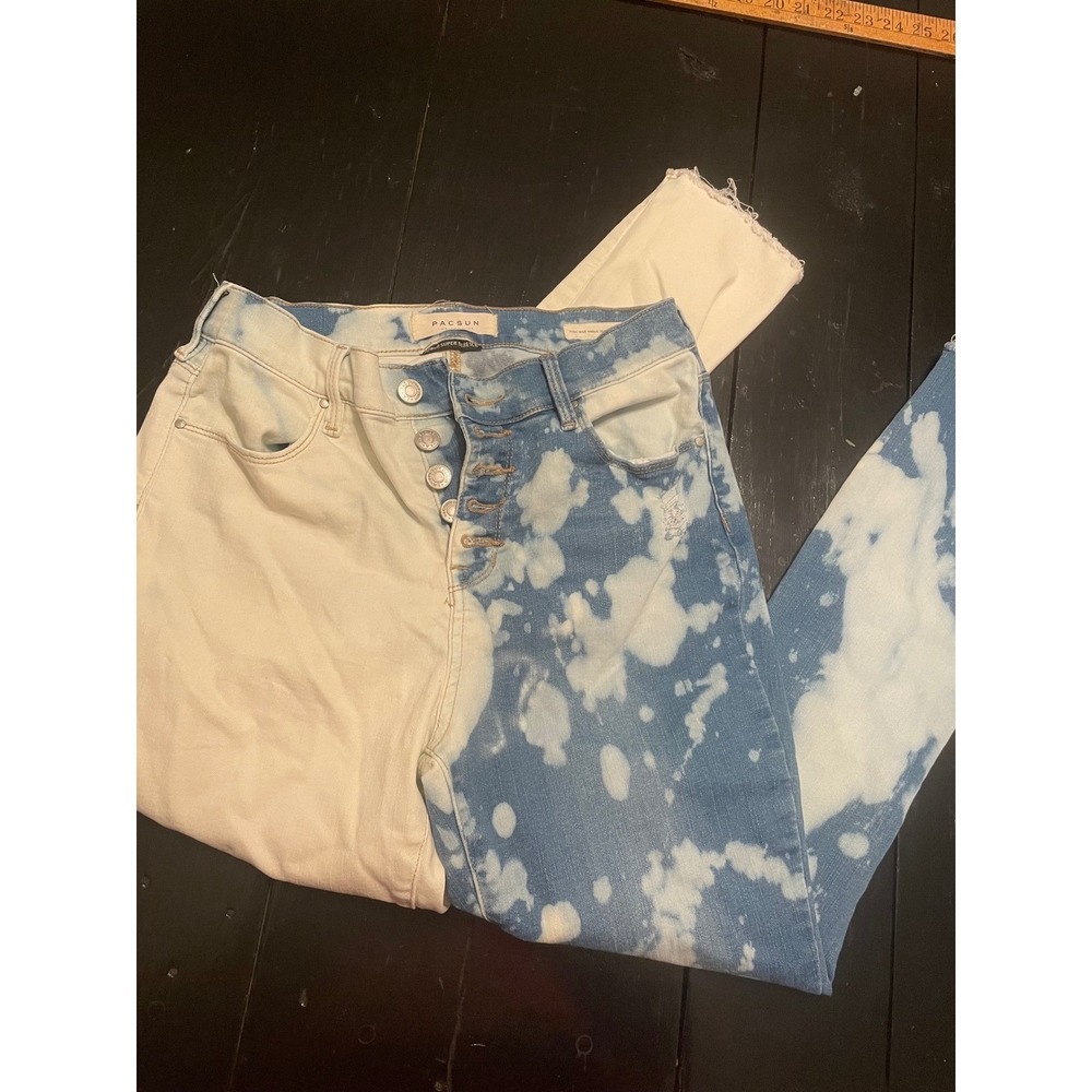PacSun High Rise Ankle Jeggings Bleached Denim Ripped Button Fly Size 27
